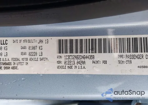 2013 Dodge Avenger Se из США, поврежденный, VIN 1C3CDZAB2DN644358